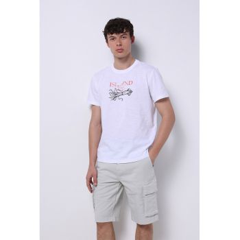 Tricou din bumbac cu decolteu la baza gatului