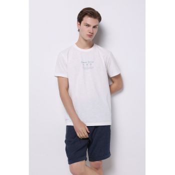 Tricou din bumbac cu decolteu la baza gatului