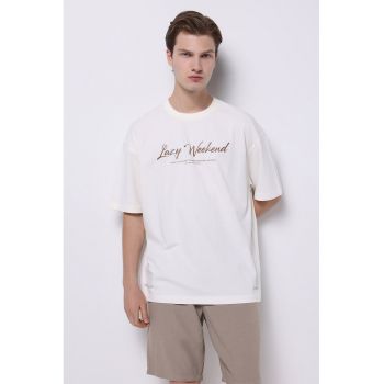 Tricou din bumbac cu imprimeu text