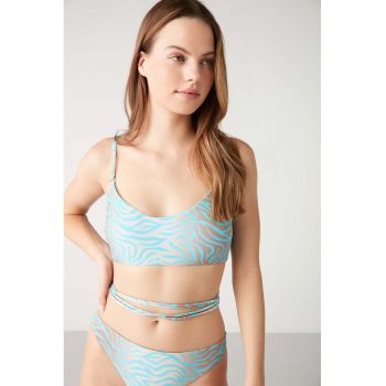 Bustiera de baie cu sireturi lungi si imprimeu zebra