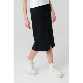 Fusta midi de in si bumbac cu slit frontal
