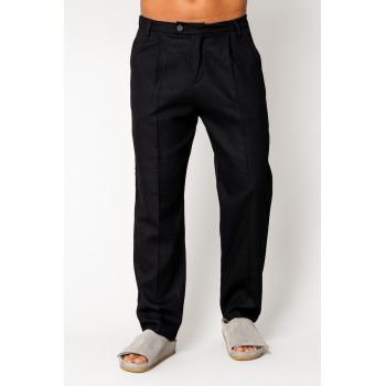 Pantaloni lung din IN cu nasture Black 17627