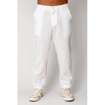 Pantaloni lung din IN cu nasture White 17601