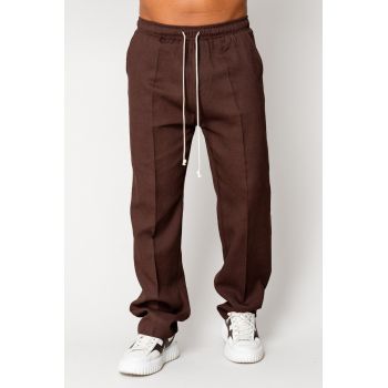 Pantaloni lung din IN cu snur Dark Brown 17557