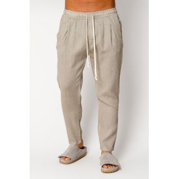 Pantaloni lung din IN cu snur Taupe I 17566