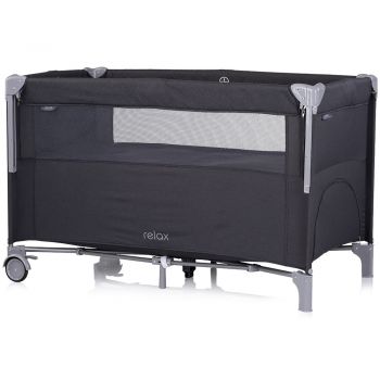 Patut pliabil Chipolino Relax Anthracite Linen cu laterala culisanta, intrare laterala cu fermoar, geanta pentru transport, greutate admisa 15 kg