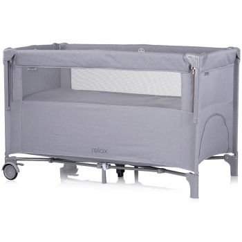 Patut pliabil Chipolino Relax Cloud Linen cu laterala culisanta, intrare laterala cu fermoar, geanta pentru transport, greutate admisa 15 kg