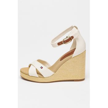 Sandale cu talpa wedge si broderie logo