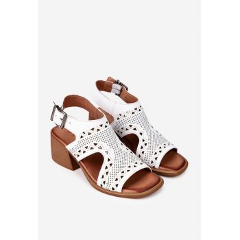 Sandale dama albe din piele cu design elegant