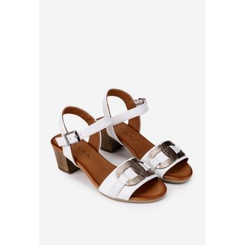 Sandale dama din piele alba cu ornament