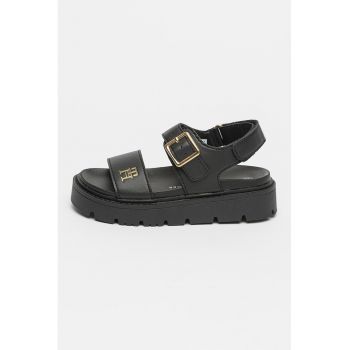Sandale din piele ecologica cu talpa flatform si inchidere velcro