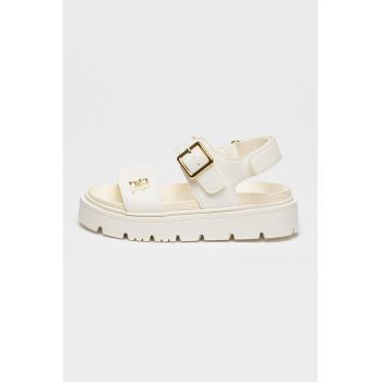 Sandale din piele ecologica cu talpa flatform si inchidere velcro