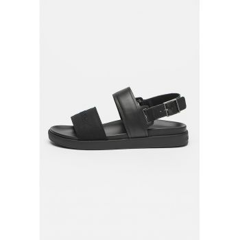 Sandale din piele si material textil cu catarama