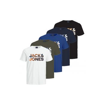 Set de tricouri de bumbac cu imprimeu logo - 5 piese