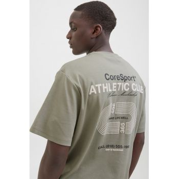 Tricou de bumbac cu text si imprimeu grafic pe partea din spate