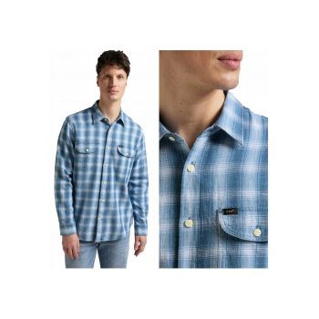 Camasa Barbati -  Camasa De Lucru - 5XL INTL - Albastru - Croi Regular Fit - Inchidere Nasturi - Compozitie Material 100% Bumbac - Numar De Buzunare 2