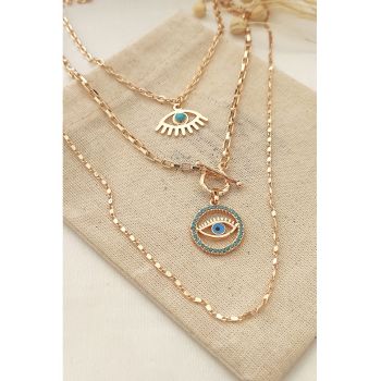 Colier stratificat cu pandantive Evil Eye