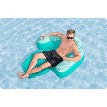 Fotoliu gonflabil pentru plajapiscina Bestway Comfort Plush Pro Albastru 145x120 cm cu tetiera,suport pahar,sezut cu orificii,material PVC rezistent cu suprafata placuta la atingere,Sarcina admisa 100 kg