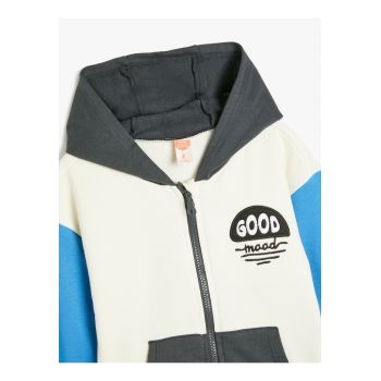 Hanorac cu model colorblock si broderie text
