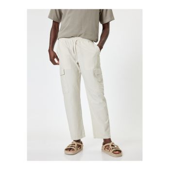 Pantaloni cargo din amestec de in