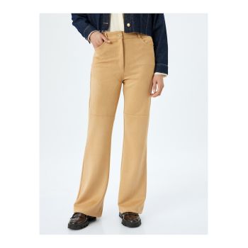 Pantaloni din piele intoarsa sintetica cu talie inalta