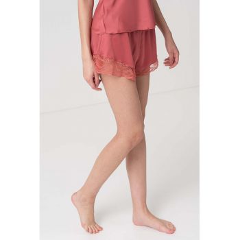 Pantaloni scurti de pijama de satin cu garnituri de dantela