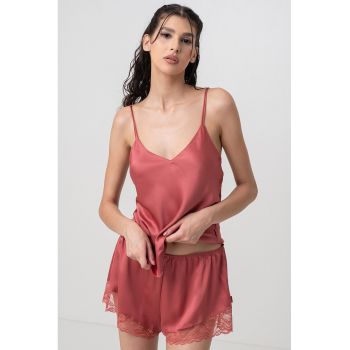Pijama scurta de satin cu garnituri de dantela