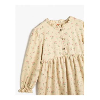 Rochie mini cu model floral si maneci lungi