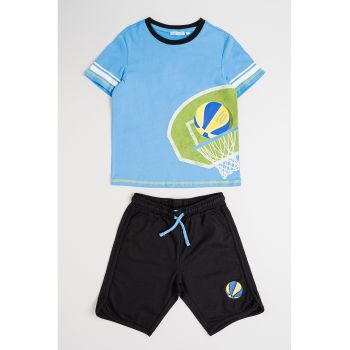 Set de tricou cu imprimeu grafic si talie ajustabila - 2 piese