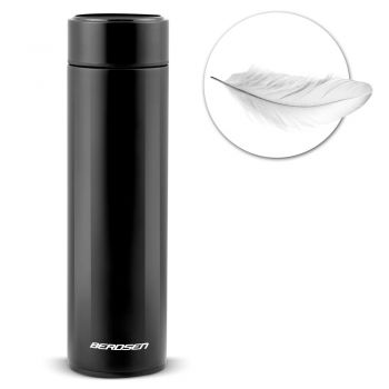 Termos cu vid Berdsen Black 420 ml cu afisaj LCD a temperaturii, Tehnologie TermoLite, Interior din otel inoxidabil, Baza antiderapanta, Capac rezistent la scurgeri, Aspect modern, Pastrare cald 12 ore si rece 24 ore