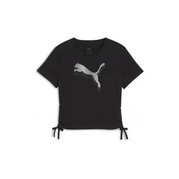 Tricou cu imprimeu logo si volane laterale