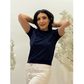 Bluza bleumarin cu pietricele aplicate