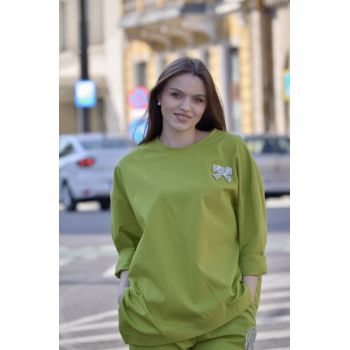 Bluza verde asimetrica cu fundita din pietricele