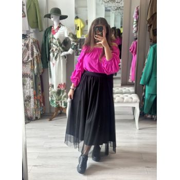 Fusta neagra din piele ecologica acoperita cu tulle