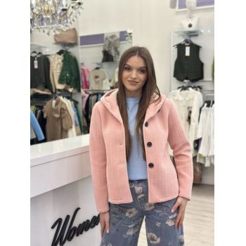Jacheta roz cu gluga si inchidere cu nasturi Jacheta roz cu gluga si inchidere cu nasturi
