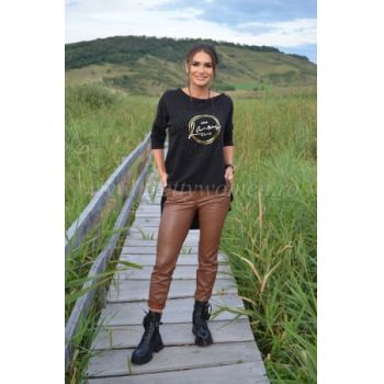 Pantaloni maro din piele ecologica