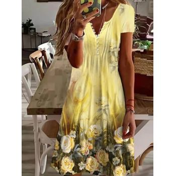 Rochie de vara, galbena, model floral Siena