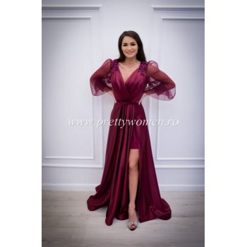 Rochie lunga din tafta cu maneci lungi