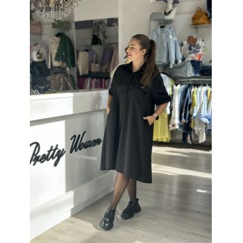 Rochie neagra cu buzunare si nasturi
