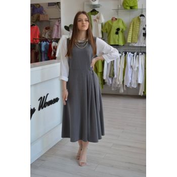 Rochie tip sarafan gri din stofa