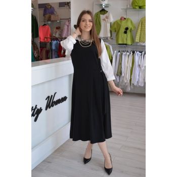 Rochie tip sarafan neagra din stofa