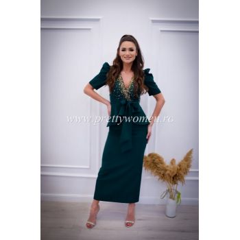 Rochie verde smarald cu anchior cu pietricele