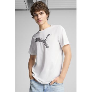 Tricou cu imprimeu logo si decolteu la baza gatului