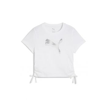Tricou cu imprimeu logo si volane laterale