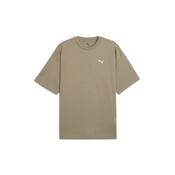 Tricou de bumbac cu decolteu la baza gatului si logo discret