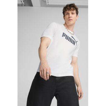 Tricou din bumbac cu decolteu la baza gatului si logo
