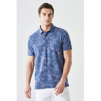 Tricou polo slim fit cu model tropical