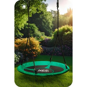 Leagan tip cuib pentru copii Neo-Sport 1052 Verde XXL, 110 cm, material impermeabil, cadru din otel, greutate suportata 150 kg