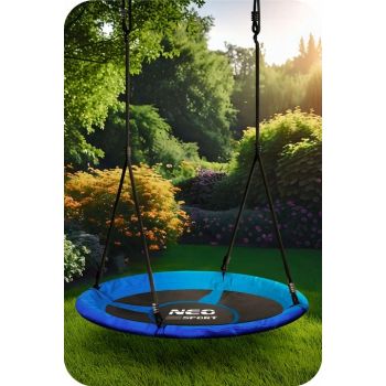 Leagan tip cuib pentru copii Neo-Sport Albastru XXL, 100 cm, material impermeabil, cadru din otel, greutate suportata 150 kg