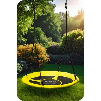 Leagan tip cuib pentru copii Neo-Sport Galben XXL, 100 cm, material impermeabil, cadru din otel, greutate suportata 150 kg